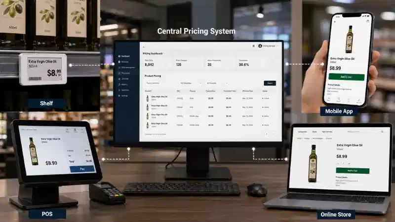 Omnichannel કિંમત સુસંગતતા: શેલ્ફ, POS, એપ્લિકેશન અને ઑનલાઇન કિંમતોને કેવી રીતે સિંક્રનાઇઝ કરવી